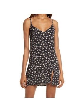 Reformation Black Floral Slip Dress with Pink & White Blooms